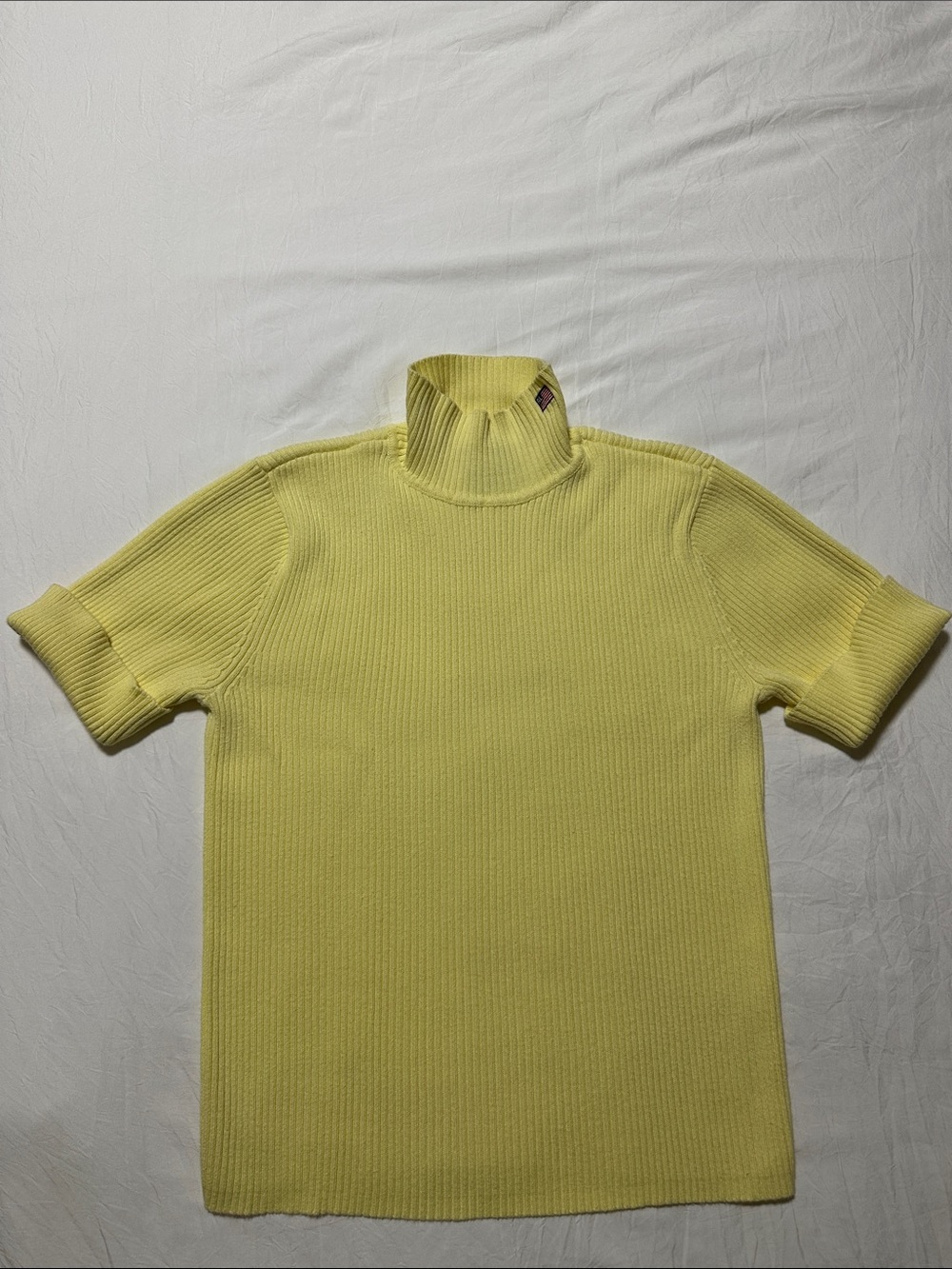 Vintage Y2K Polo Ralph Lauren Yellow Rib Knit Flag Turtleneck Top - XL